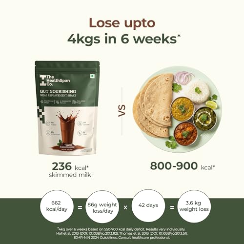 Image of The Healthspan Co. High Protein Meal Replacement Shake 425g, Only 136 Calories, For Weight Control & Management, L-carnitine for Fat Burn, High Fiber & Probiotic, No Added Sugar, Gluten & Lactose-Free, Belgian Chocolate