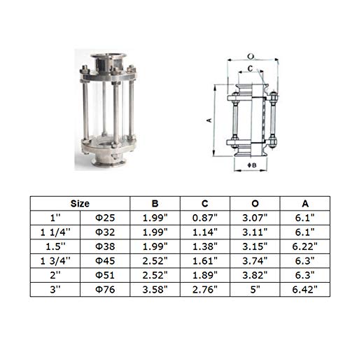 3" Sanitary Sight Glass Stainless Steel 304 BokyWox in-Line Sight Glass with Clamp End, Flow Sanitary Straight Sight Glass Tri-clamp