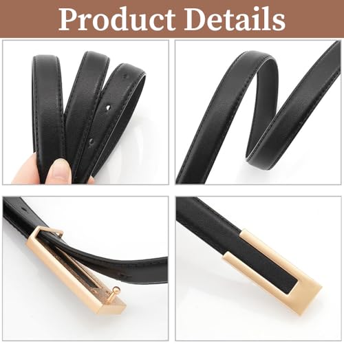 Image of Fapiwen Skinny Belts For Women, 2 Pcs, Black And Brown | Adjustable PU Leather Waist Belts With Gold-Tone Buckles For Jeans, Dresses, Workwear And Formal Outfits