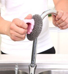 Generic Pink : Interchangeable brush cleaning brush with handle wire brush does not hurt the hand decontamination round brush pot