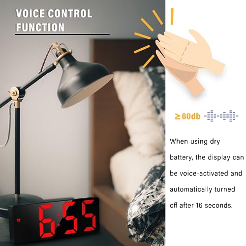 Image of JQGO Digital Alarm Clock, LED Digital Alarm Clock, Mirror, Table Clock, USB Cable, Slim Alarm Clock, 12 /24 Hours, Snooze, Voice Control, Temperature Display, Brightness Adjustable, Bedroom, Red