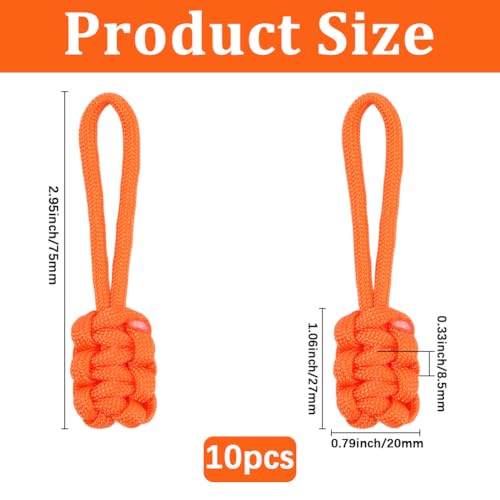 Image of GORGECRAFT 10Pcs Zipper Pulls Replacement Woven Cord Zipper Pulls Polyester Rope Zip Puller Extender Orange Slider Slider Handle Tab for Purses Handbag Suitcases Backpack Luggage Clothing Accessories