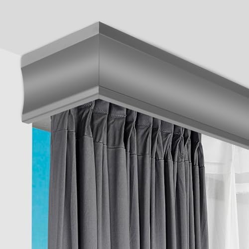 Modern 2m (6.6ft) Window Pelmet with Double Track, Ceiling Mount Metal Rod System & Decorative Valance - White, Stylish Home Décor Solution