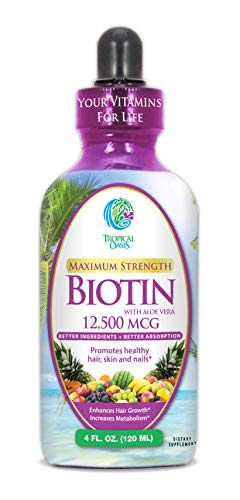 Maximum Strength Liquid Biotin Drops w/ 12,500 MCG- Best Vitamins for Fast Hair