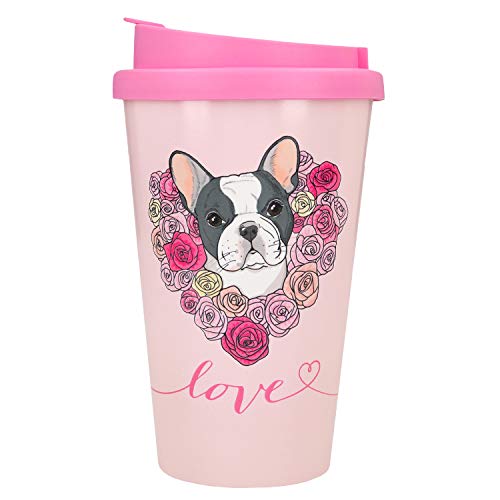 Depesche 2180.005 To-Go - Tazza in plastica con scritta, 350 ml, motivo: Love con bulldog francese