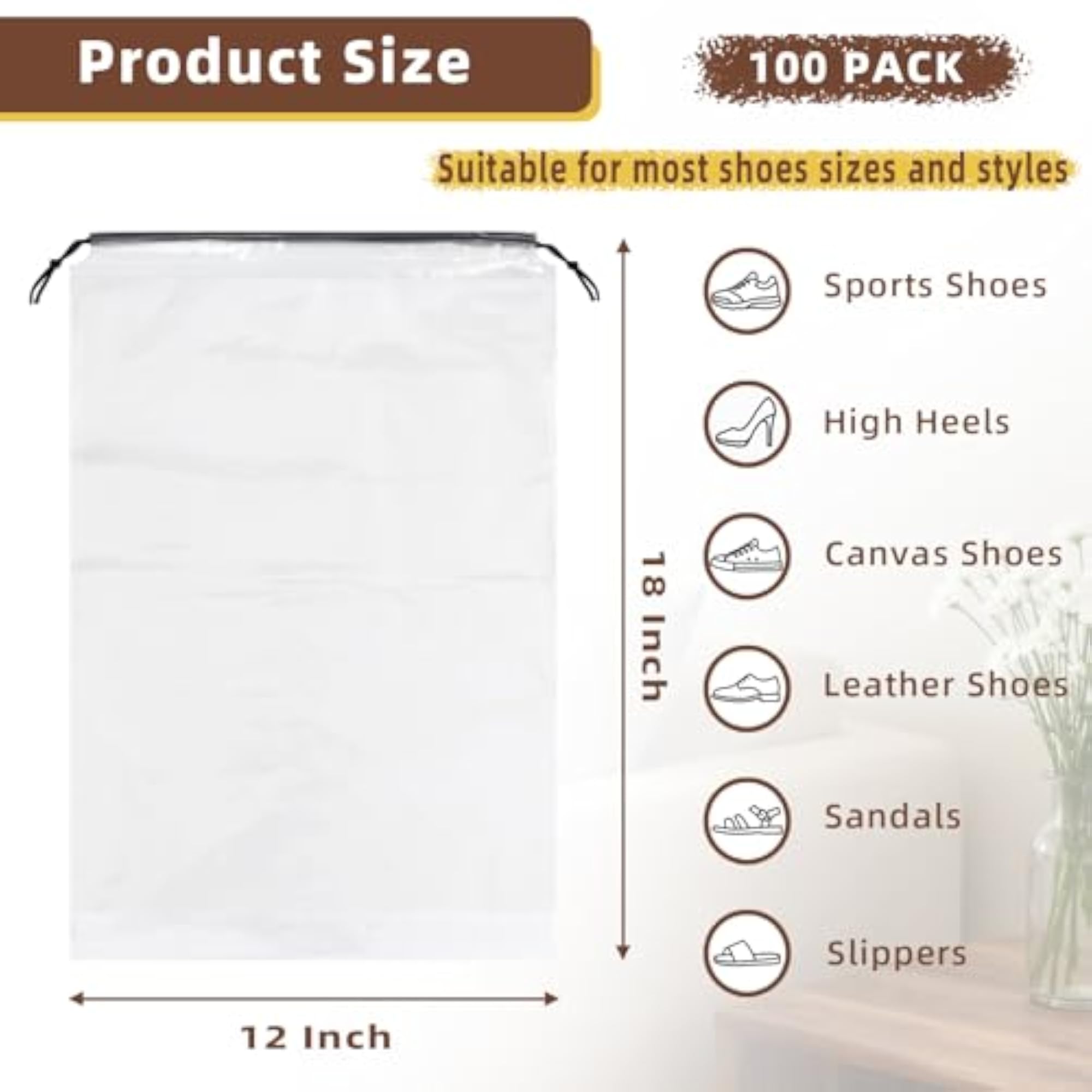 100 Pack Clear Shoe Bags for Travel