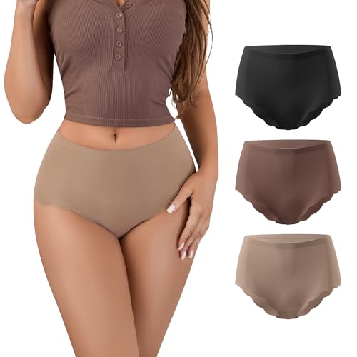 SHARICCA Seamless Hipster Slips Damen Panties Weich Nahtlos Slips Unterwäsche Damen Hohe Taille Bequeme（Mehrfarbig-3P01-VV, XL