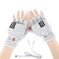 Women's & Men's USB Heated Gloves Knitting Hands Full & Half Heated Fingerless Heating Warmer with Button Washable Design, Mitten Winter Hands Warm Laptop Gloves (Gray)