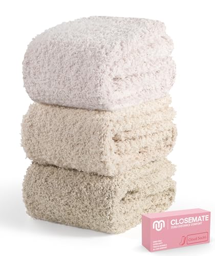 CLOSEMATE 3 Paar Flauschige Kuschelsocken Damen Bettsocken aus Korallenfleece Dicke warme Plüschsocken Schlafsocken Weiche bequeme Flauschsocken im Winter 35-42 1Hellaprikot 1Aprikot 1Dunkelaprikot