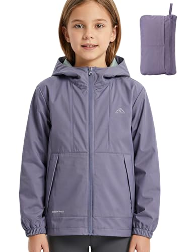 IOFLIGGA Kids Lightweight Rain Jacket Packable Rain Windbreaker for Boys Girls Ultra Thin Summer Hooded Jacket (US Age 11 Years 12 Years Deep Purple)