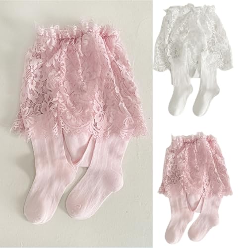 Girls Fashion Tights with Attached Lace Skirt Stretchy Waistband Soft Cotton Infants Leggings Play Essential2