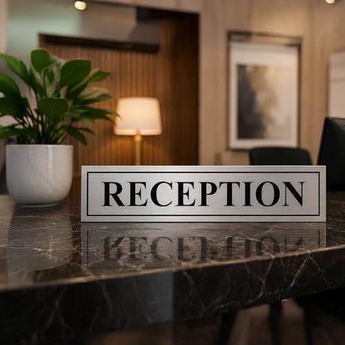 Image of Reception Sign Board For Office, Mall, Hospital, School, Restaurant, Hotel, College, and Business Use (Stainless Steel - 12x3 inch)