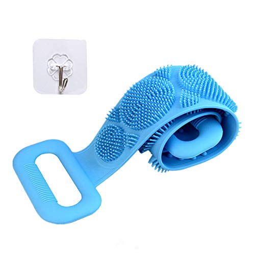 Silicone Back Scrubber for Shower, Silicone Bath Body Brush, Exfoliating Long Double Side Silicone Body Scrubber for Men and Women (Blue)