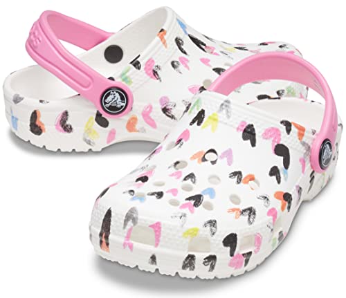 CROCS Classic Heart Print Clog K - White - C6 , 207000-100-C6, Kids Unisex , White , C6