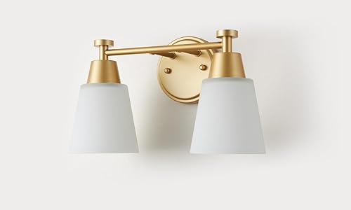 Miniatura 9 de SANKERFAN - 2 luces de tocador de baño, lámpara de pared dorada con vidrio esmerilado, accesorios de iluminación sobre espejo de baño para sala de