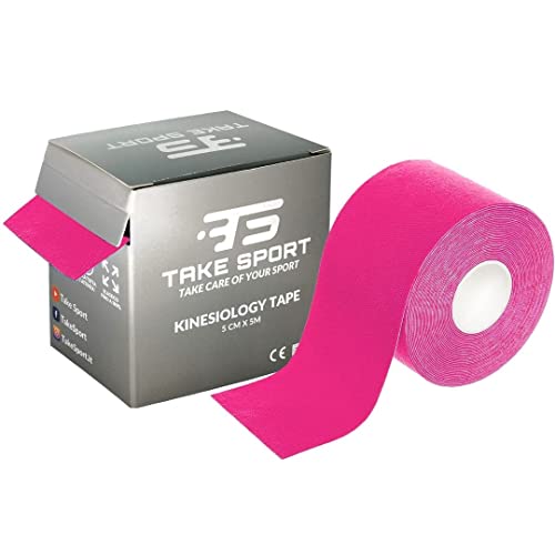TS Take Sport® Kinesiology Tape 5 cm x 5 m – 1 rollo rosa elástico, kinesiotape de algodón y elastano, cinta kinesiológica adhesiva, vendaje neuromuscular, ideal fisioterapia, crossfit, ​​boxeo
