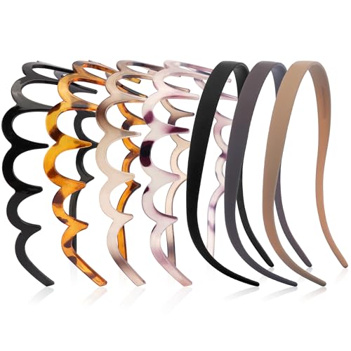 VELSCRUN Headbands for Women Girls Comfortable Square Headband for Glasses Wearers Zig Zag Plastic Comb Claw Wavy Hair Band with Teeth 90s Accessories for Women Diademas Para Mujer Black Brown B