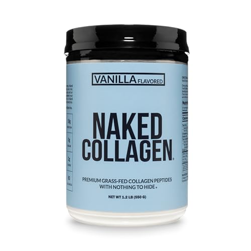 NAKED Vanilla Collagen Peptides Protein Powder 25 Servings Pasture-Raised Grass-Fed Hydrolyzed Collagen Supplement Paleo Friendly Non-GMO Keto Gluten Free 19.4oz