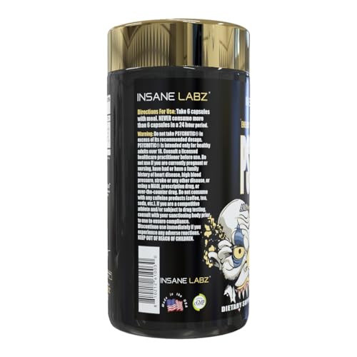 Image of Insane Labz Psychotic Gold, High Stimulant Pre Workout Capsules, Extreme Lasting Energy Focus, Pumps and Endurance with Beta Alanine, DMAE Bitartrate, NO Booster (30 Servings, Unflavored)