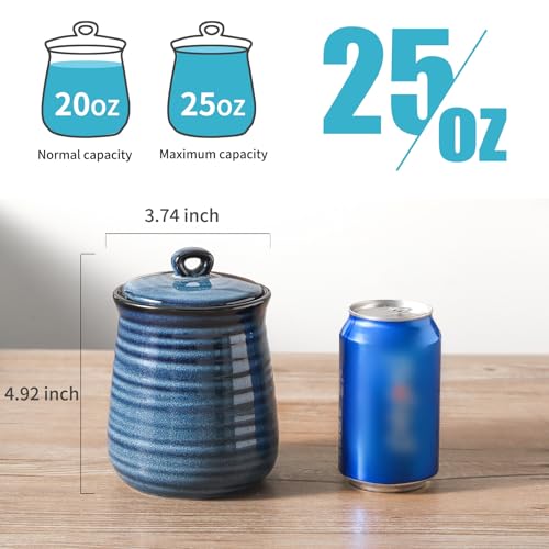 Tikooere Ceramic Food Storage Jars - 25 Oz Porcelain Kitchen Canisters with Airtight Lids, Set of 3 - Ideal for Flour, Coffee, Tea, Sugar, Pasta, and Rice - Stylish Blue Decor - Image 2