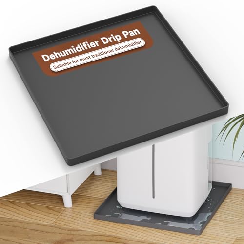 BJADE'S Dehumidifier Drip Pan, 19" x 19" Silicone Mat with Raised Edge, Non-Slip Base, Protects Floors, Carpets and Furnitures from Water Leakage, Ideal for Under Dehumidifiers and Humidifiers, Black
