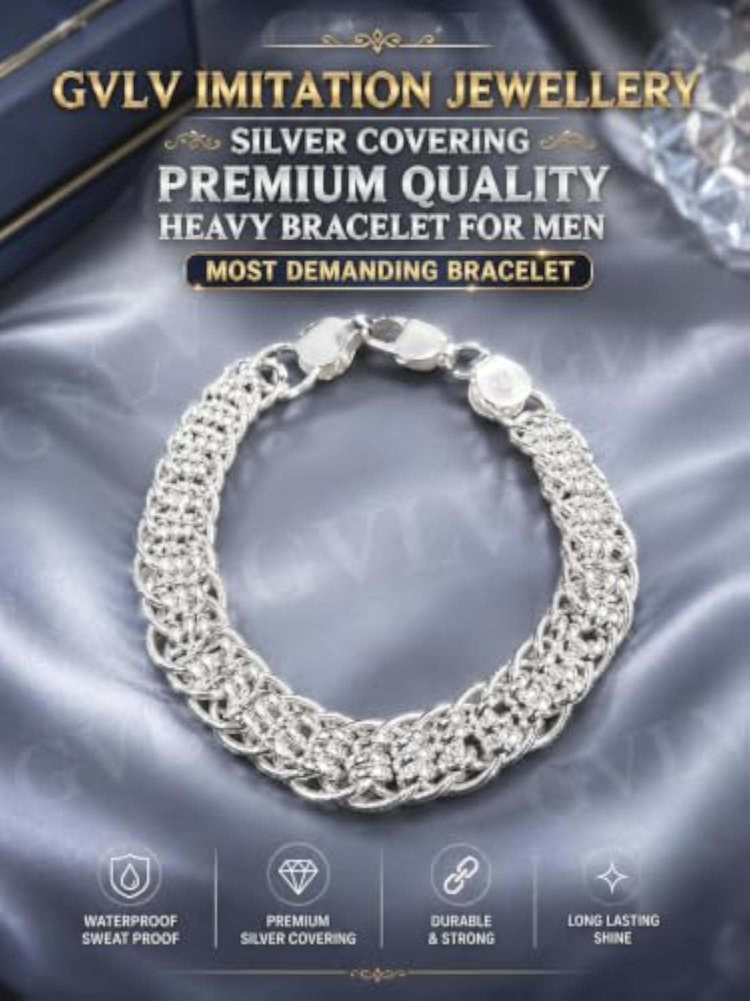 Premium Heavy Designer Link Chain Bracelet for Men, 9 Inch