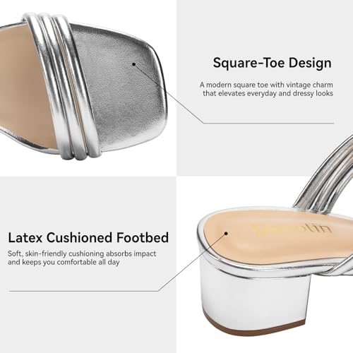 Image of Women's Heeled Sandals Two Strap Square Open Toe Heels 2-Inch Chunky Sandals Dress Shoes Wide Feet Friendly