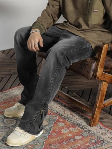 Jeans Pants Trouser Denim Retro Washed Autumn Winter Men's Zipper Handsome Street Straight Leg Spring4