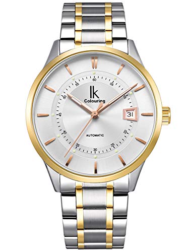 Herren Damen mechanische Automatik-Uhr Silber mit Edelstahl Metallarmband Kalender Datum Weiss