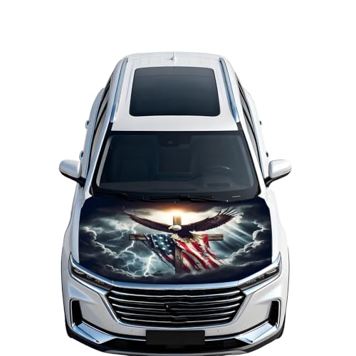 Govmili Car Hood Cover Flag - 59x51IN American Eagle Hood Covers with 2 Adjustable Triangular Fasteners for Cars Decor, Automotive Exterior Accessories Patriotic Decorations - Hood Cover-2