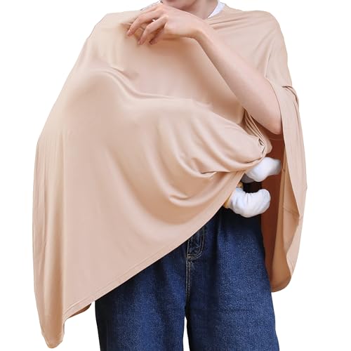 Image of Seejoy Nursing Cover for Breastfeeding, 360°Full Coverage Nursing Poncho, Rayon Soft & Breathable Breastfeeding Cover up (Smooth Rayon, Warm Natural Pink)
