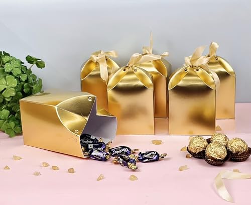 Image of SATYAM KRAFT 24 Pcs Multipurpose Decorative Paper Folding Gift Boxes with Ribbon | For Wedding, Return Gifts, Birthday, Chocolates, Dry Fruits, Festive Favors (Golden)