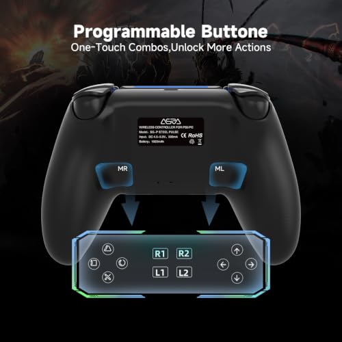 Image of ASRVA Grey Wireless Gaming Controller Compatible with PlayStation 5, PC, Steam, Hall Effect Joystick & Triggers, 1000mAh, 6-Axis Gyro, Programmable Back Buttons