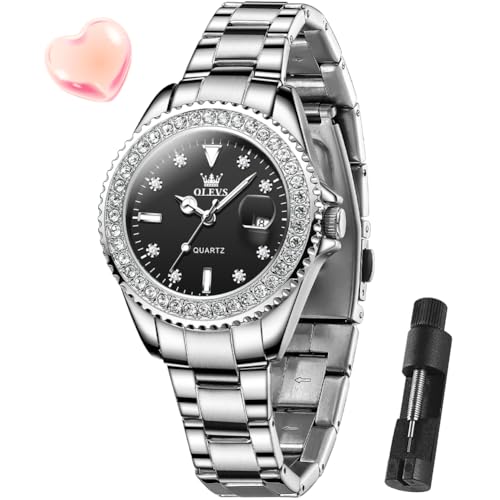 Montre femme diamant avec date OLEVS, le cadeau idéal de luxe en cuir