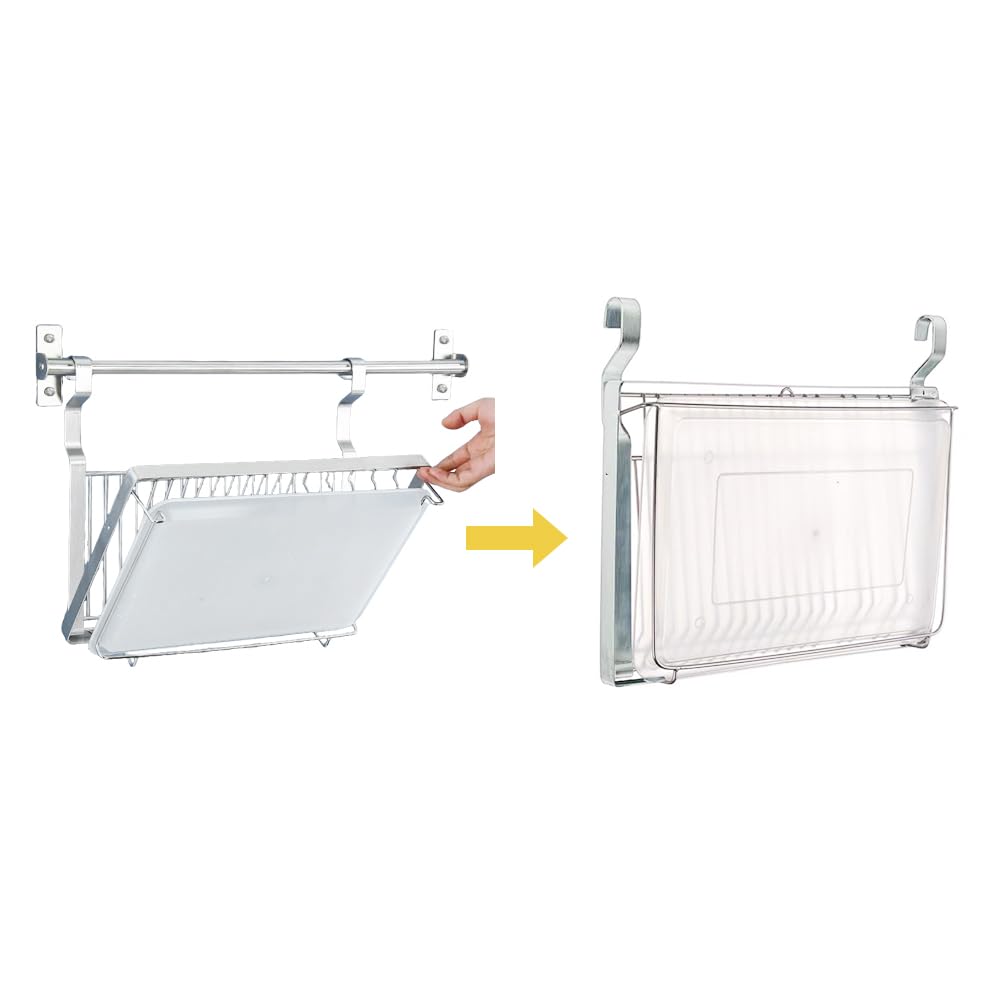 TentHome Egouttoir Vaisselle INOX Pliable Murale avec 5 Crochets, Égouttoir à Vaisselle Petit avec Plateau, Seche Porte Support Ustensiles Cuisine Assiette Bol Mural, Sechoir Rangement Vaisselle