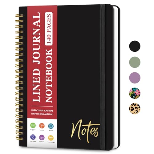 ZOTIA Lined Spiral Journal Notebook for Women, A5 College Ruled Journals for Writing, Hardcover Notebooks for Work, Note taking and Office School Supplies,140 Pages - Black