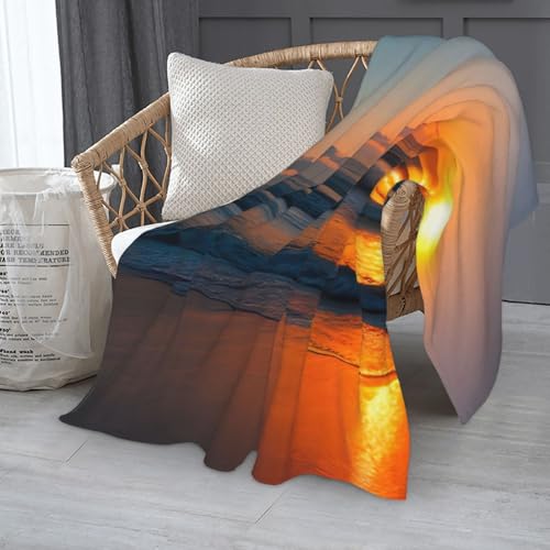 Couverture douce canapé contre le froid motif lever de soleil océan - 8