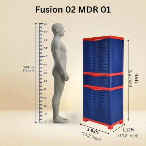 Image of Supreme Furniture Fusion 02 MDR 01 Multipurpose Plastic Cupboard | 40-Months Warranty* | Cabinet with 1 Drawer Storage at Center | Spacious Shelves | Big Organiser for Bedroom | DIY |Royal Blue Red