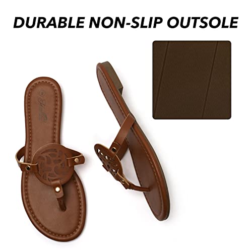 Katliu Women's Flat Sandals Flip Flop Sandals Comfortable Dressy Thong Sandals Brown #TOP4