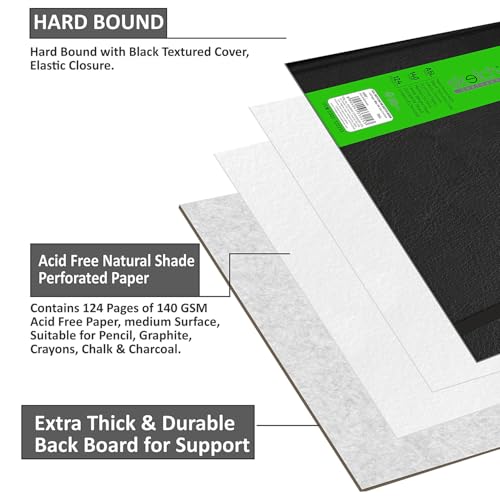 Image of Anupam SketchO Sketch Book Hardbound A4 Landscape Drawing Notebook Acid Free Paper Elastic Clouser for Artists Students 124 Pages 140 GSM