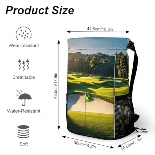 Green Golf Course Drawstring Backpack, Dry Wet Separate Gym Bag Unisex Sports Drawstring Bag for Work, Fitness2