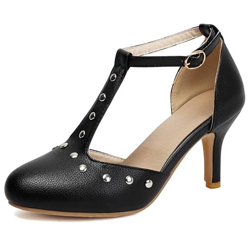Image of ForeMode Fashion Women T-Strap High Heels Bow Platform Round Toe Pumps Leather Summer Sweet Shoes