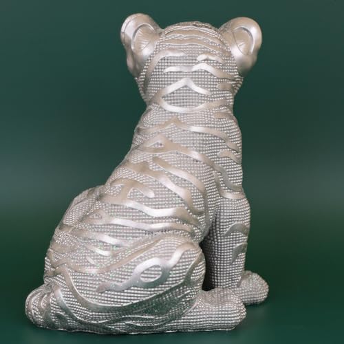 Estatua de Tigre Decorativa de Resina Plateada 9.7 Pulgadas miniatura 5