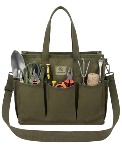 PRESEE Canvas Gardening Tote with Pockets and Tool Organizer
