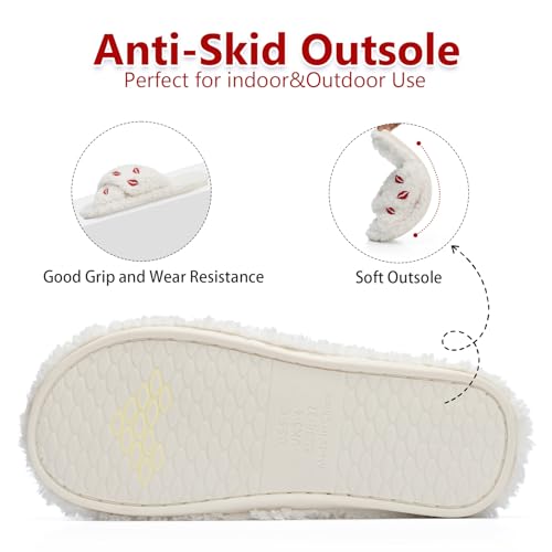 Image of GOEWY Fuzzy Open Toe Slippers for Women Cozy Memory Foam House Shoes Indoor | Cute Cross Band,Soft Faux Fur,Anti-slip Sole Outdoor,Machine-washable,Lightweight,Slip on Gifts for Women,Mom and Bridesmaid