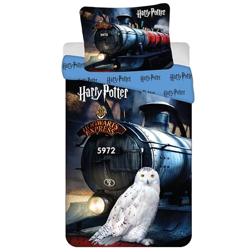 sarcia.eu Harry Potter Hedwig Blue reversible youth bedding with zip 100% cotton 140x200+70x90cm OEKO-TEX (Harry Potter)