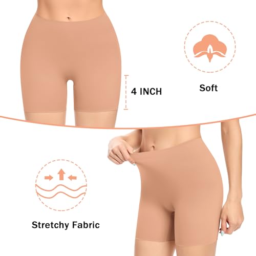 Image of Womens Slip Shorts for Under Dress Seamless Shapewear Boyshorts Tummy Control Panties Shaping Shorts(#3 Latte(no Control),X-Large)