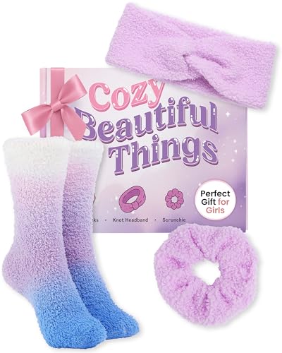 Lily England Cozy Self-Care Gift Set - Teen Girl Gifts Trendy Stuff with Soft Fluffy Socks, Headband & Scrunchie - Birthday & Fun Stocking Stuffers for Teen Girls & Tweens