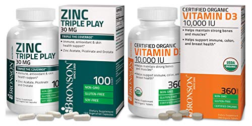 Bronson Vitamin D3 10,000 Iu (1 Year Supply) For Immune Support Zinc Triple Play 30 Mg Triple Coverage Immune Support #TOP18