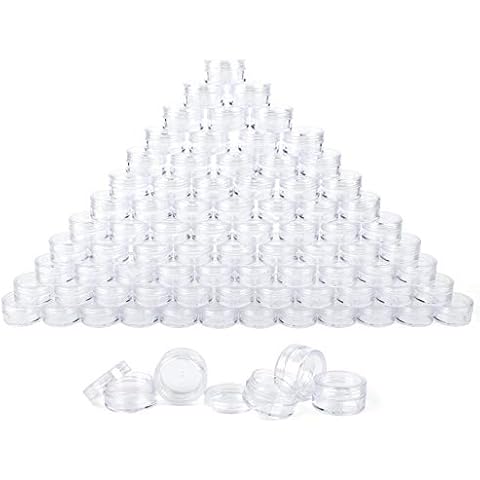 Huayue 80 PCS Empty Plastic Cosmetic Jars, Sample Containers Pots Bottles with Lids Bead Storage Containers Nail Art Jar Clear Travel Tubs for Creams Sample Makeup Glitter Storage, 5g/5ml Cover